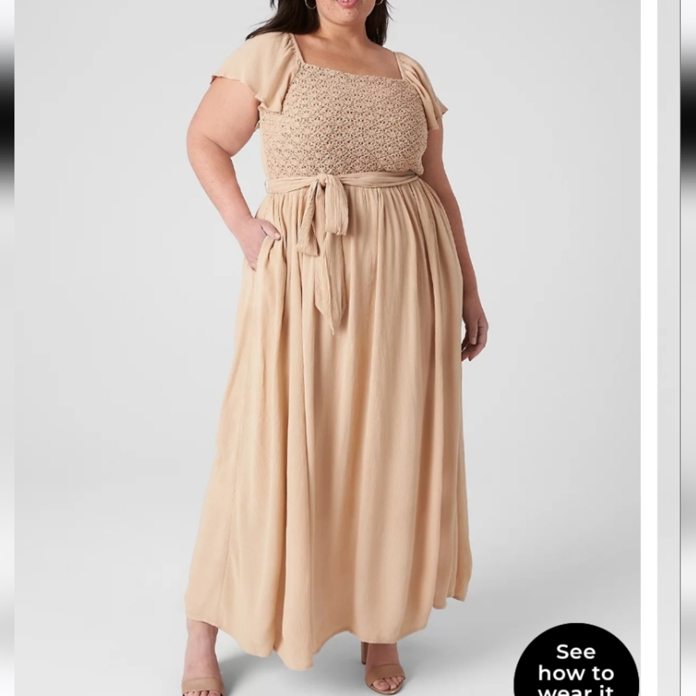 NWT, Lane Bryant Sz 14 Flutter-Sleeve Crochet-Front Maxi Dress
